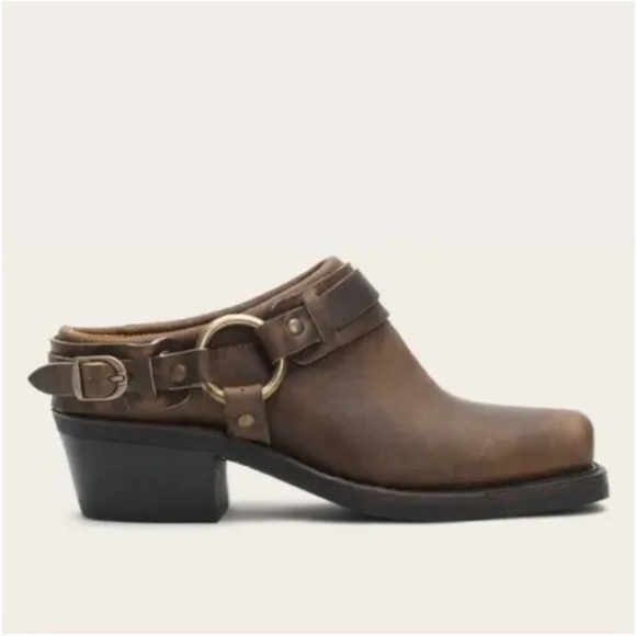 FRYE: HARNESS Muel Brown Leather Moto Boho Steam Punk Square Toe Crocs sz 8.5 M